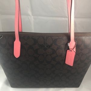 Coach Zip tops Brown/Pink Lemonade Signature Tote